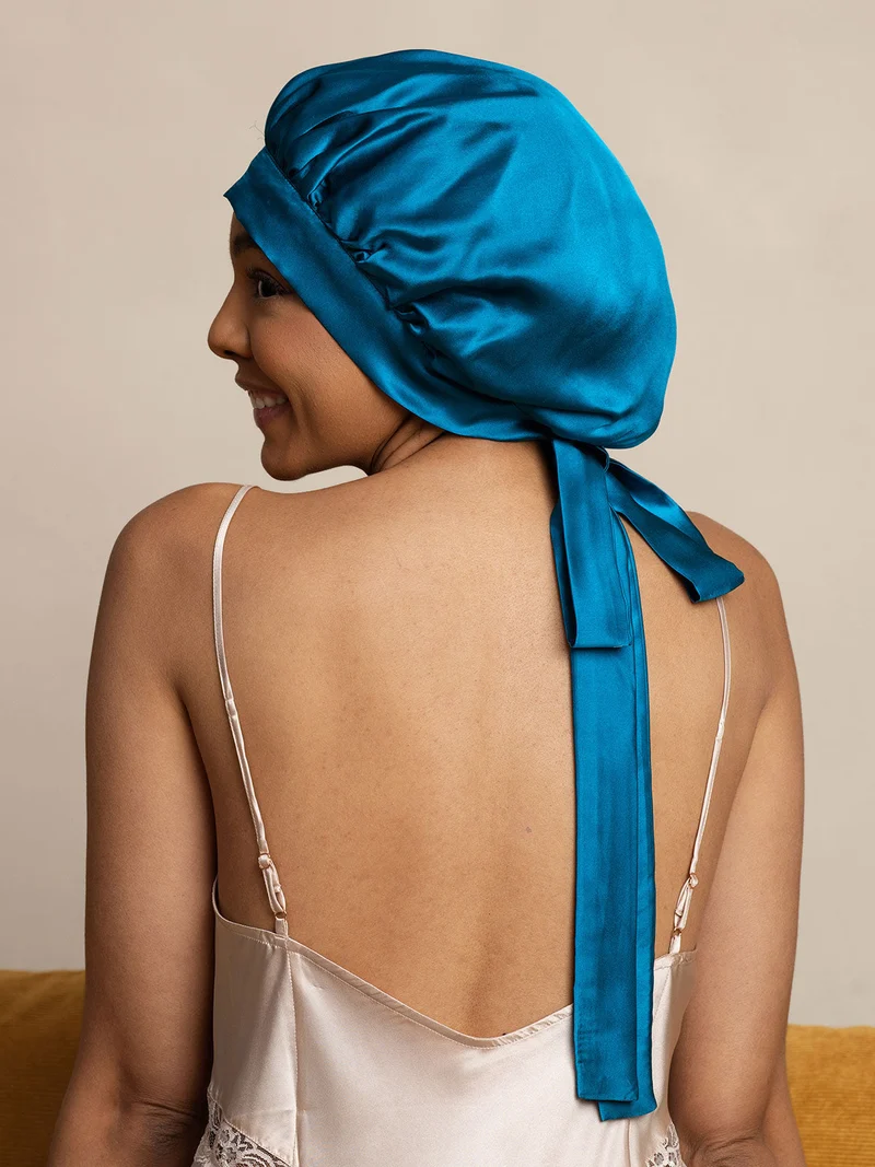 100% Maulbeerseide Damen-Schlafhaube mit langen Bändern