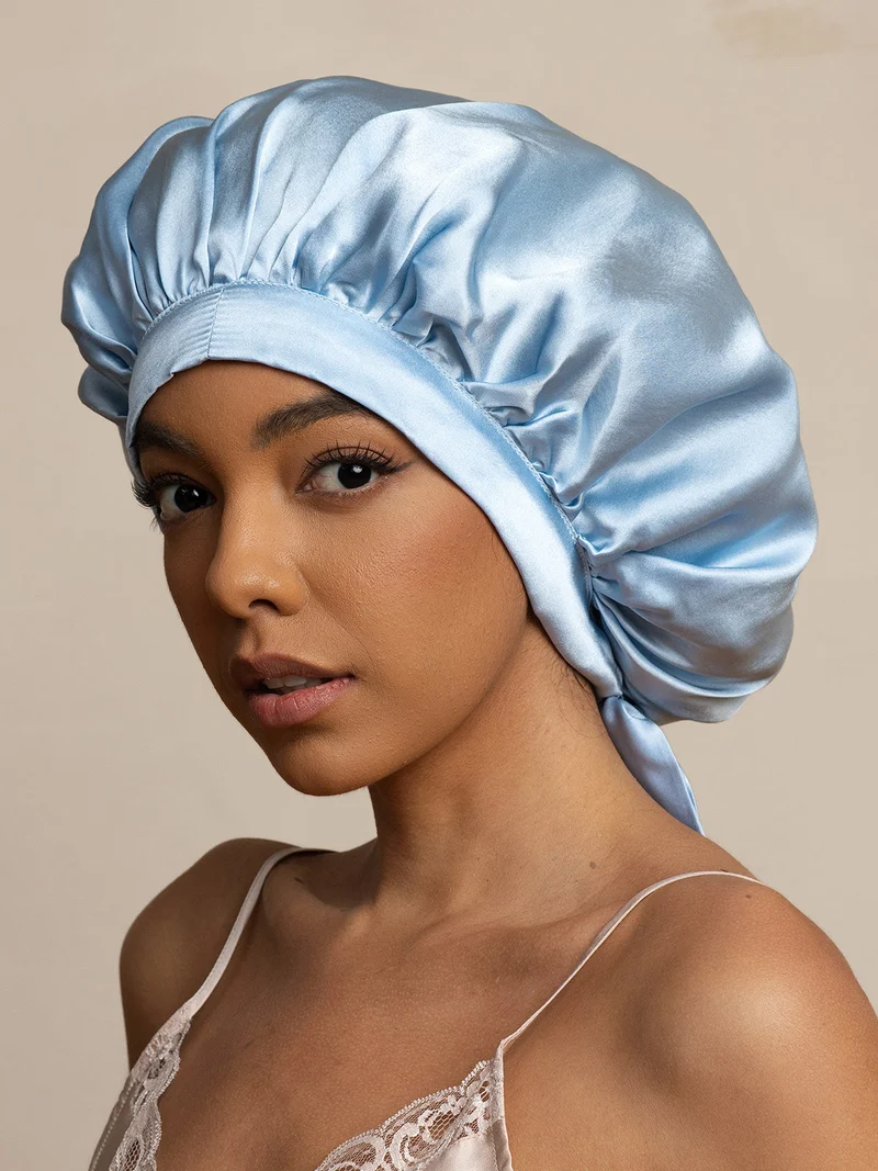 100% Maulbeerseide Damen-Schlafhaube mit langen Bändern