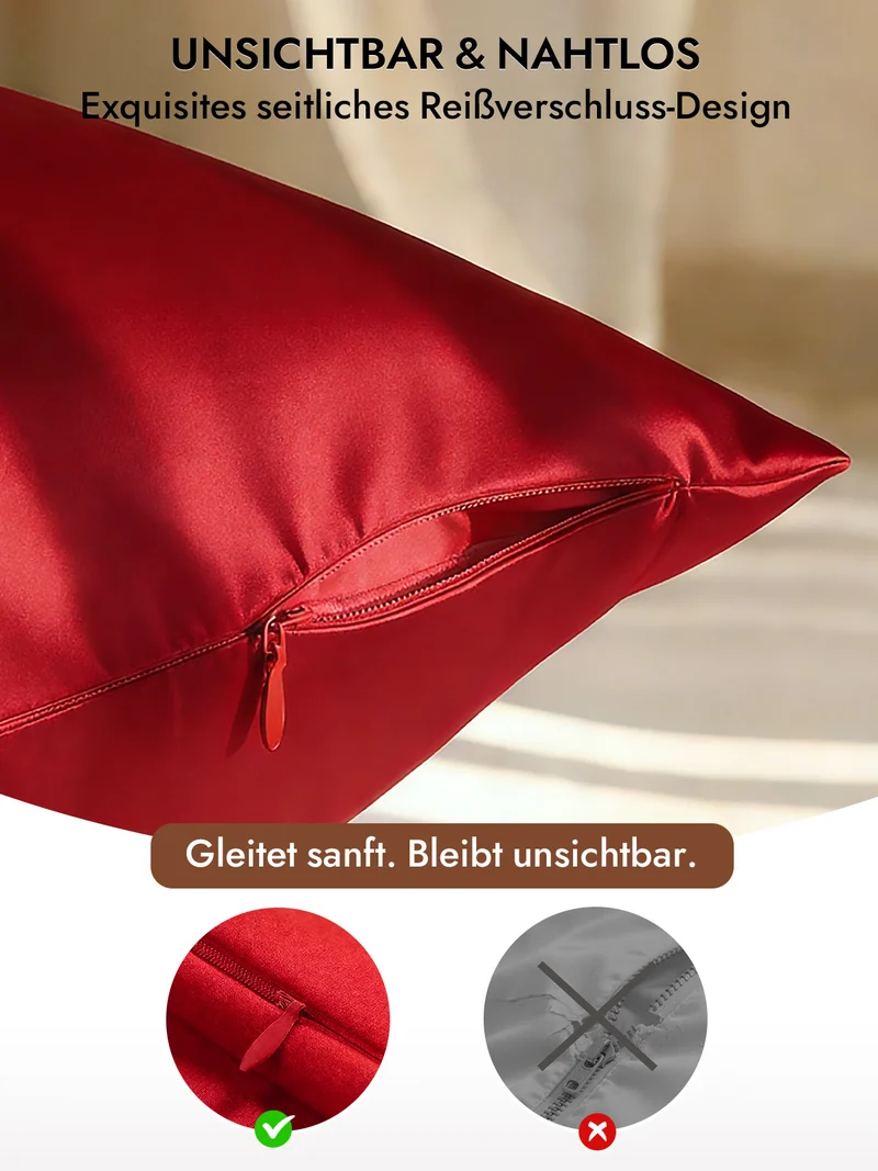 2er-Pack 30 Momme Kissenbezüge aus 100% Seide mit verdecktem Reißverschluss