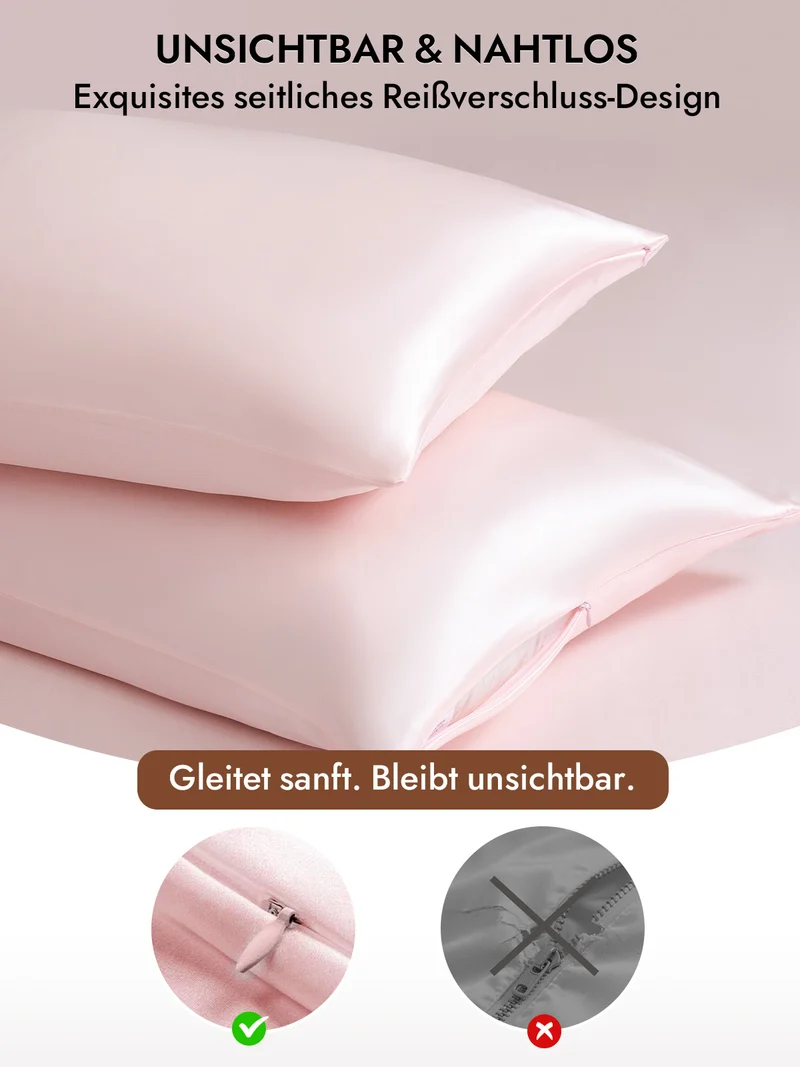 2er-Pack 30 Momme Kissenbezüge aus 100% Seide mit verdecktem Reißverschluss