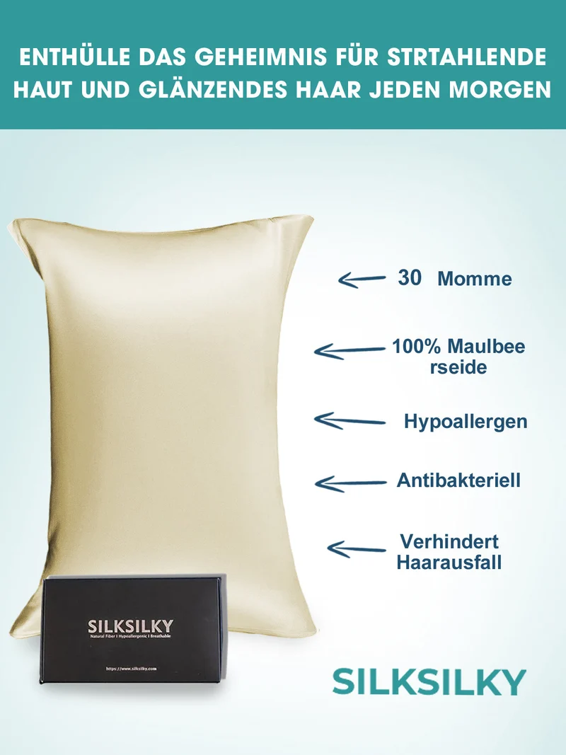 30 Momme luxuriöser Kissenbezug aus 100% Seide mit verdecktem Reißverschluss