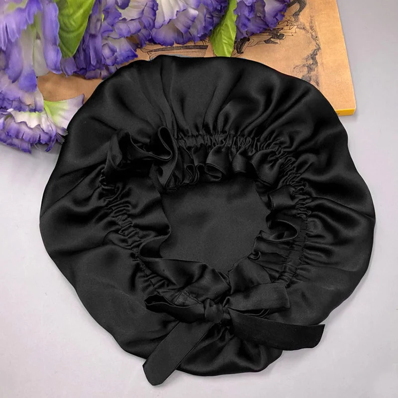 100% Maulbeerseide doppellagige Schlafhaube mit Band