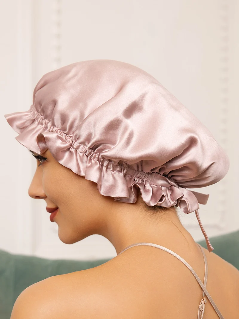 100% Maulbeerseide doppellagige Schlafhaube mit Band
