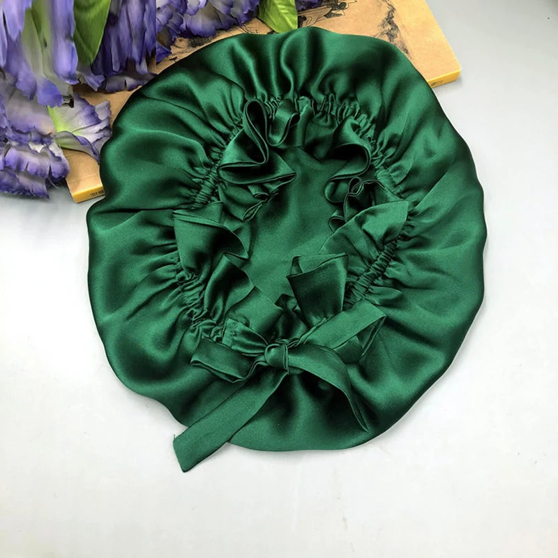 100% Maulbeerseide doppellagige Schlafhaube mit Band