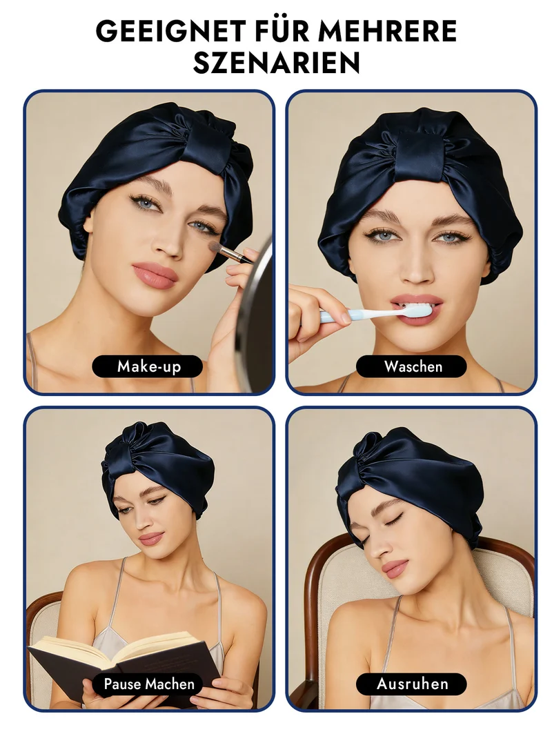 100% Maulbeerseide Nacht-Turban-Schlafhaube