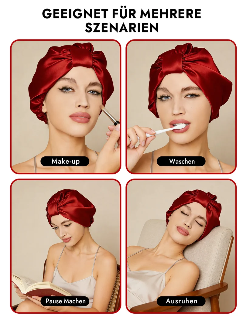 100% Maulbeerseide Nacht-Turban-Schlafhaube