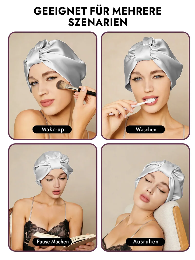 100% Maulbeerseide Nacht-Turban-Schlafhaube