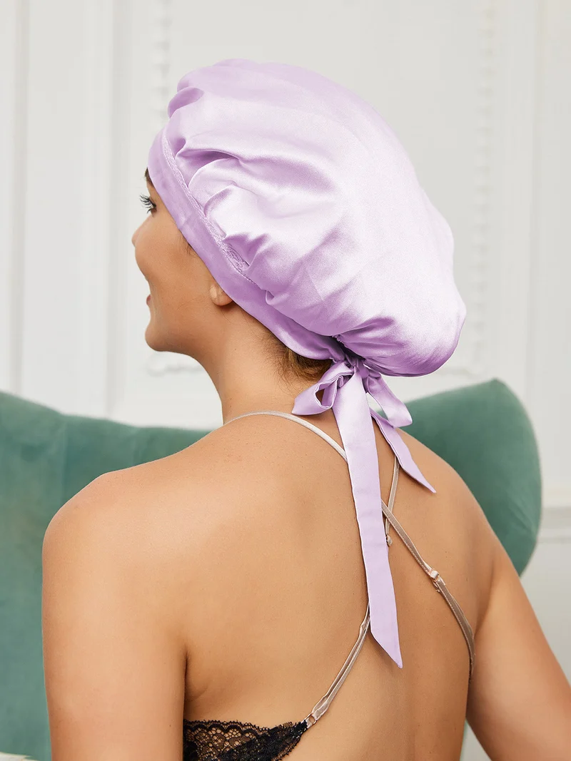 100% Maulbeerseide Spitzen-Schlafhaube mit Bändern