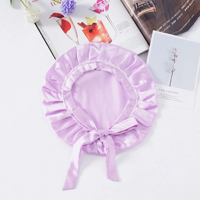 100% Maulbeerseide Spitzen-Schlafhaube mit Bändern