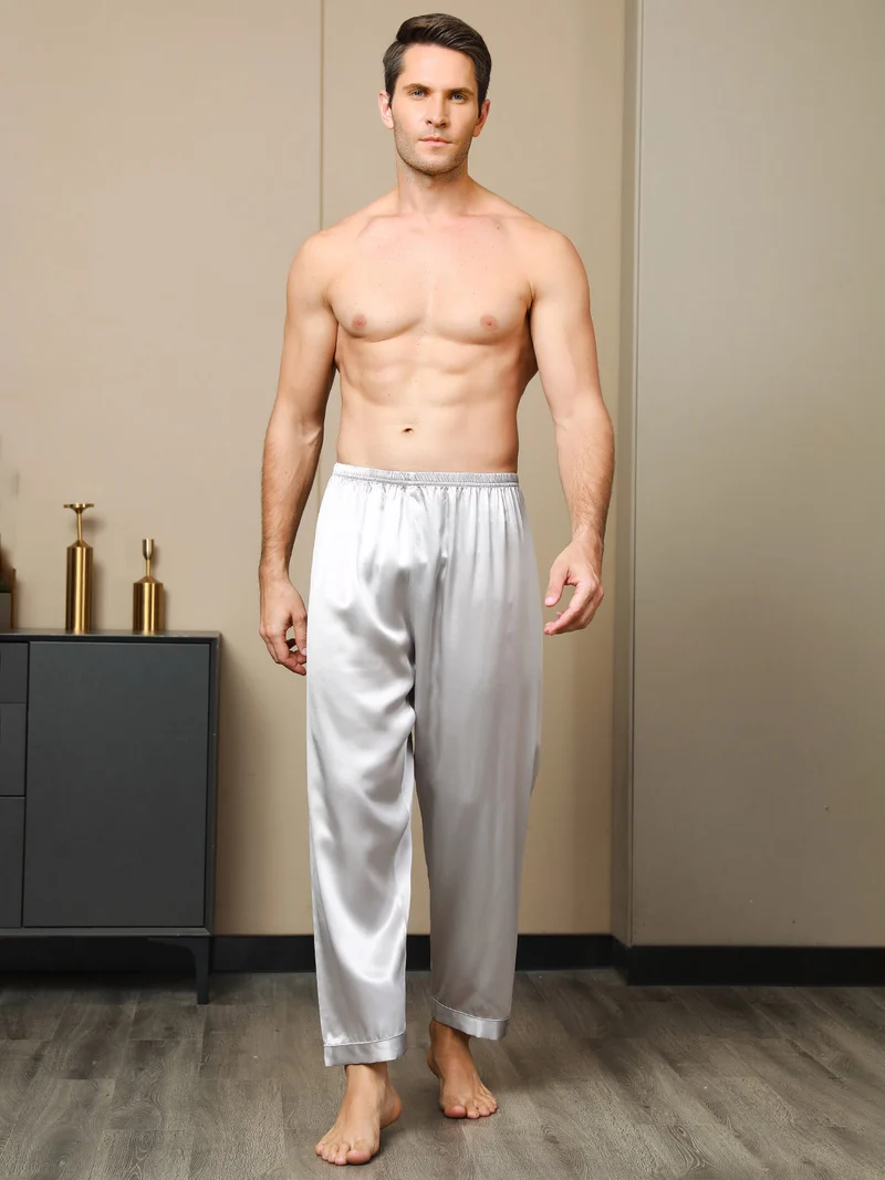100% Maulbeerseide Herren-Pyjamahose mit Elastikbund