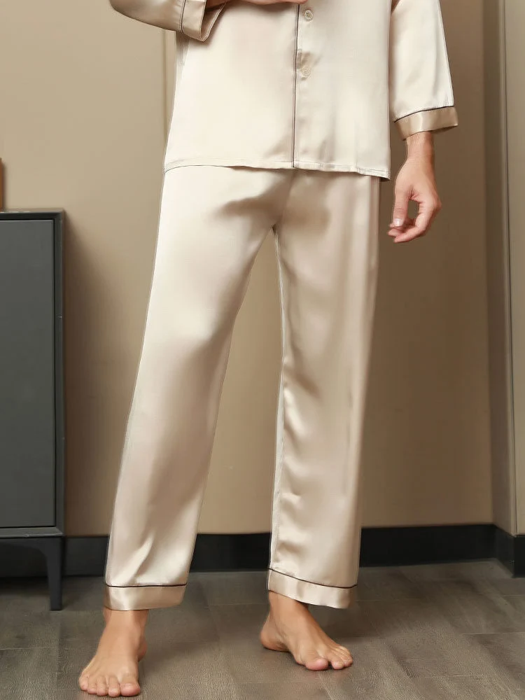100% Maulbeerseide Herren-Pyjamahose mit Elastikbund