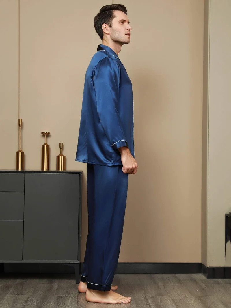 100% Maulbeerseide Herren-Pyjama-Set mit langen Ärmeln