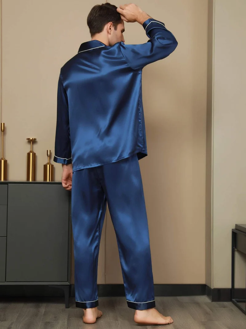 100% Maulbeerseide Herren-Pyjama-Set mit langen Ärmeln