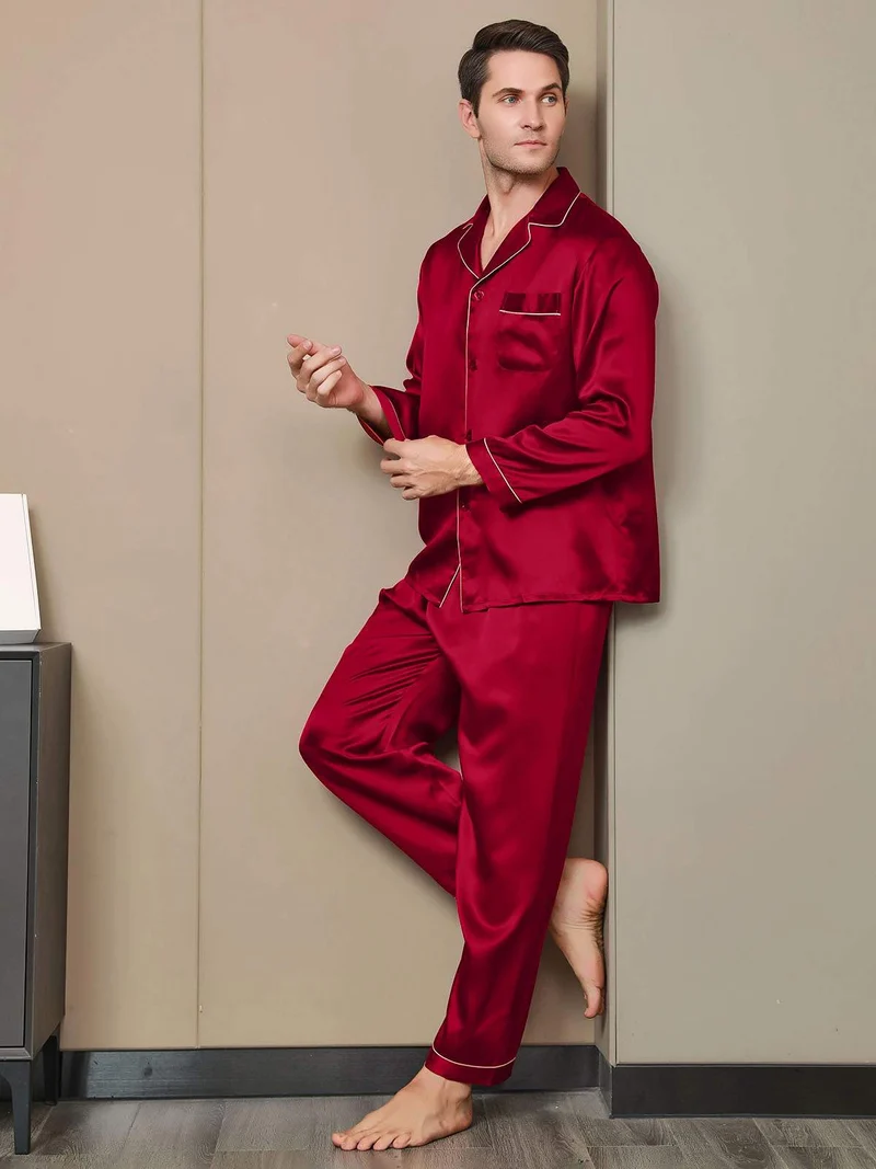 100% Maulbeerseide Herren-Pyjama-Set mit langen Ärmeln