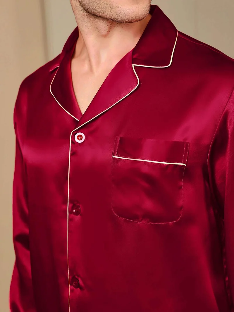100% Maulbeerseide Herren-Pyjama-Set mit langen Ärmeln