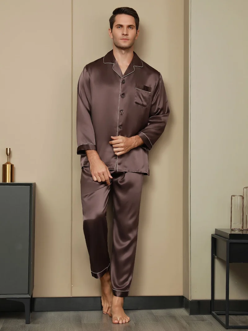 100% Maulbeerseide Herren-Pyjama-Set mit langen Ärmeln