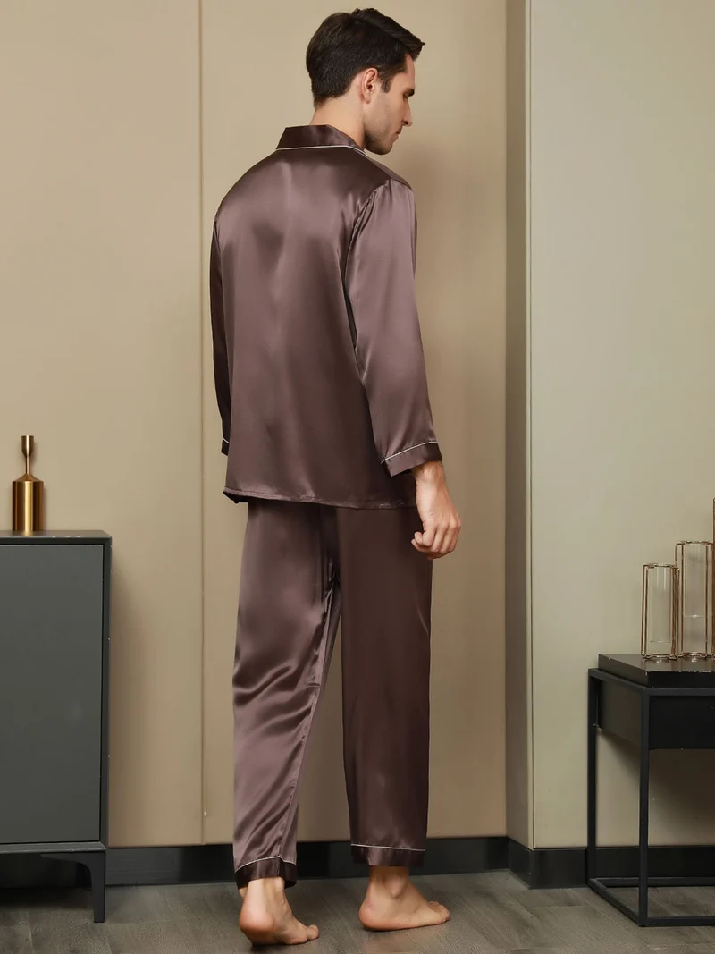 100% Maulbeerseide Herren-Pyjama-Set mit langen Ärmeln