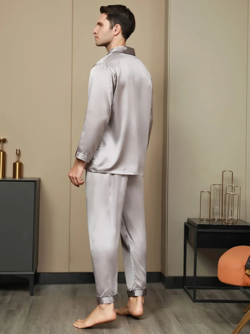 100% Maulbeerseide Herren-Pyjama-Set mit langen Ärmeln