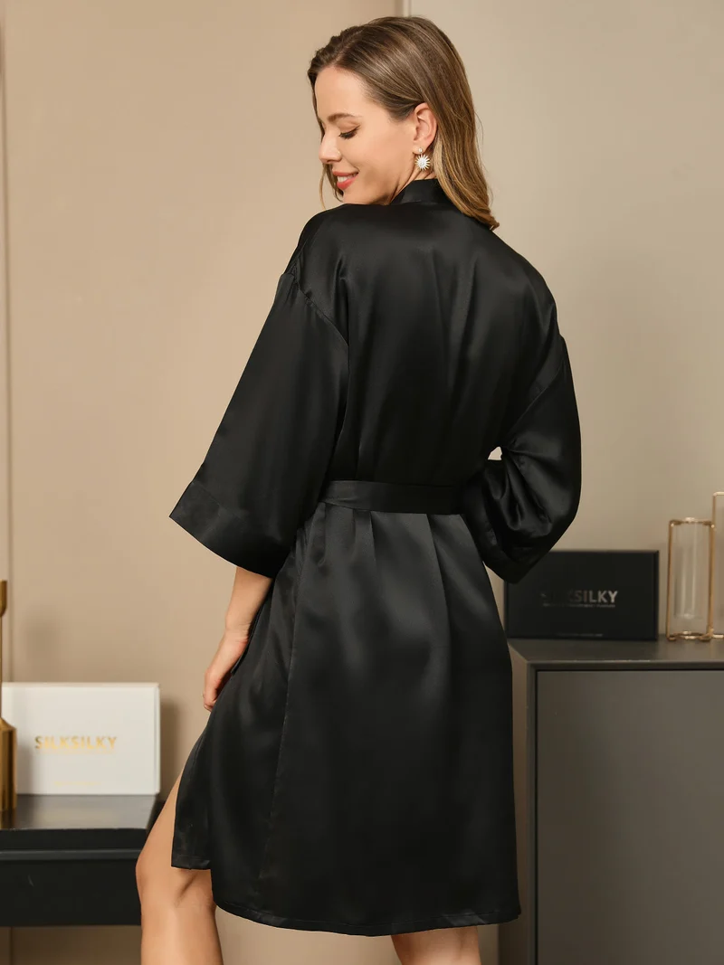 100% Maulbeerseide Damen-Wickelkimono mit 3/4-Ärmeln
