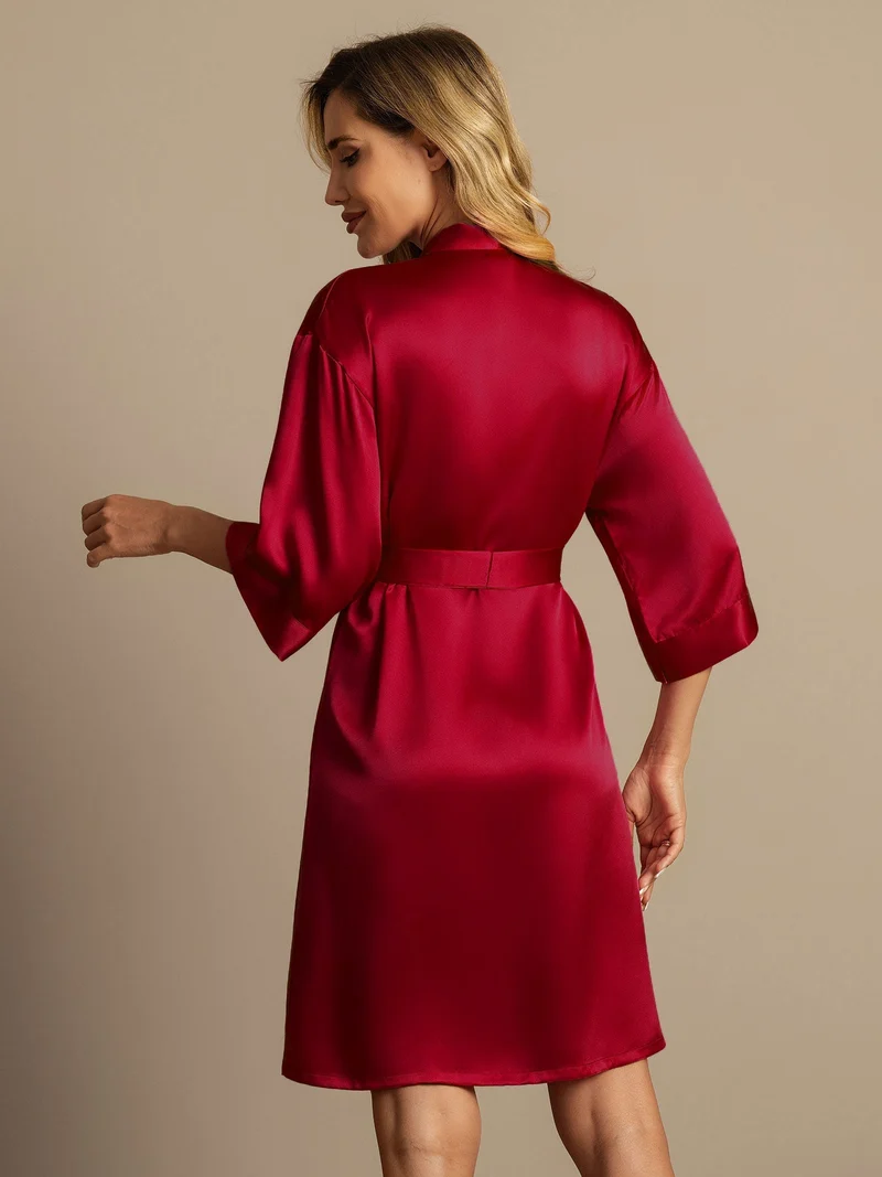 100% Maulbeerseide Damen-Wickelkimono mit 3/4-Ärmeln