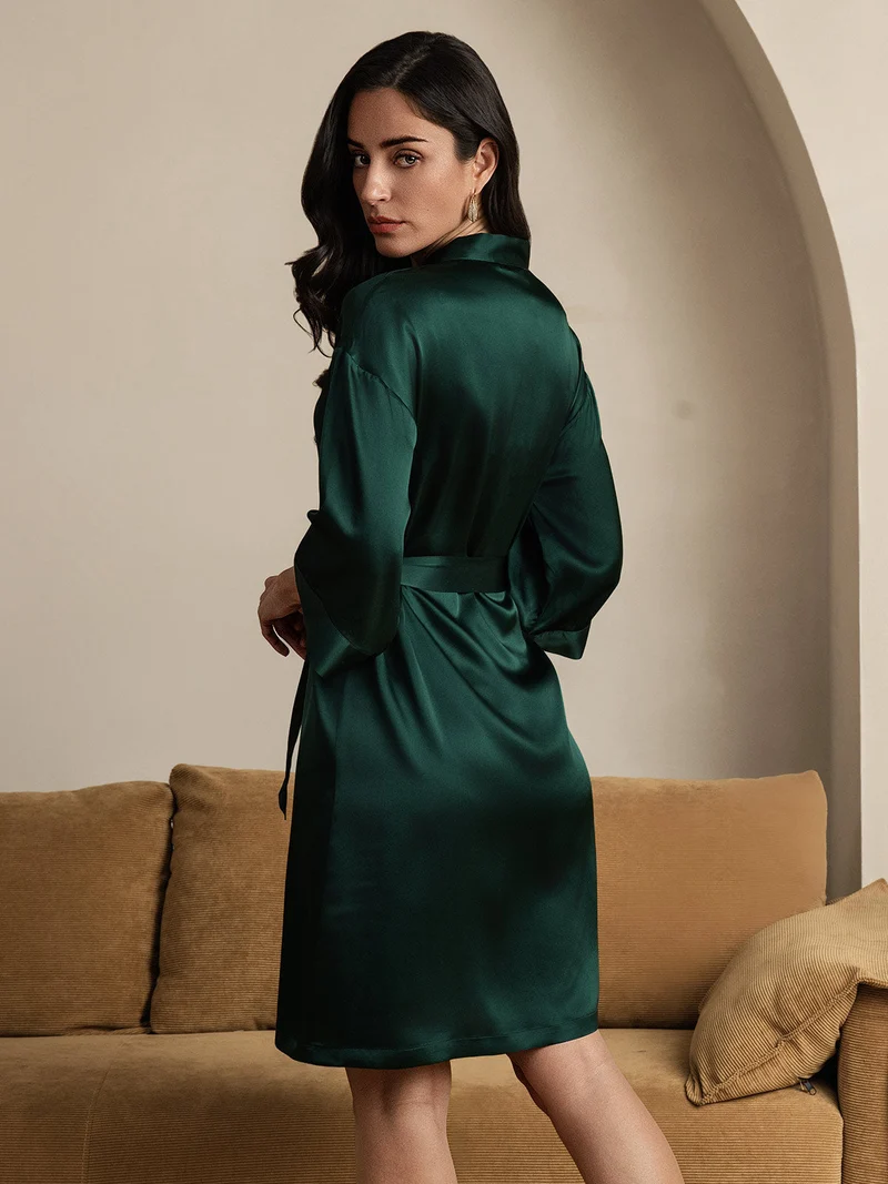 100% Maulbeerseide Damen-Wickelkimono mit 3/4-Ärmeln