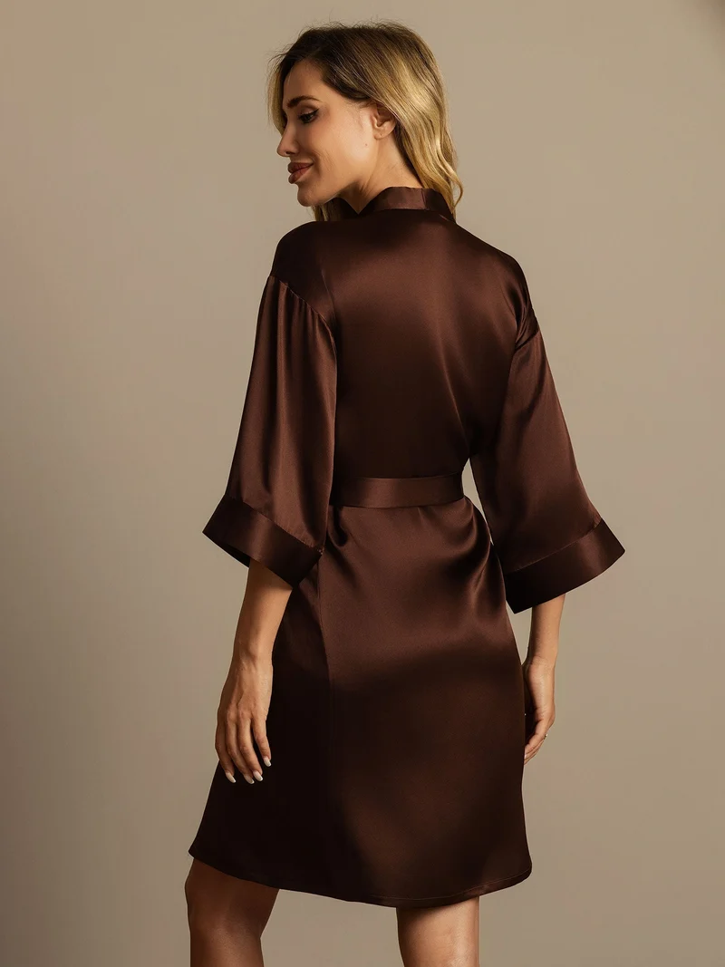 100% Maulbeerseide Damen-Wickelkimono mit 3/4-Ärmeln