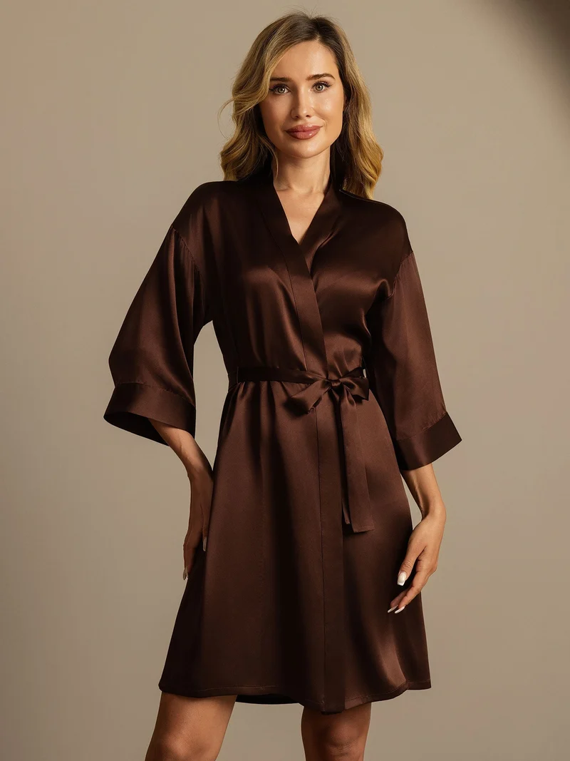 100% Maulbeerseide Damen-Wickelkimono mit 3/4-Ärmeln