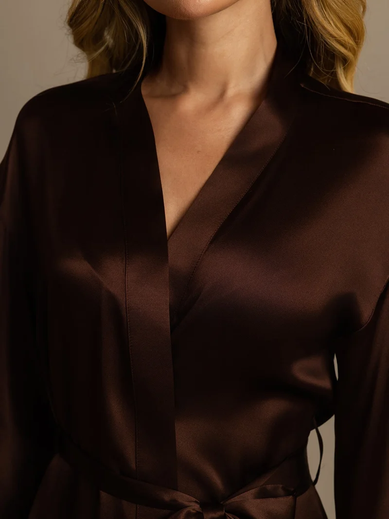 100% Maulbeerseide Damen-Wickelkimono mit 3/4-Ärmeln