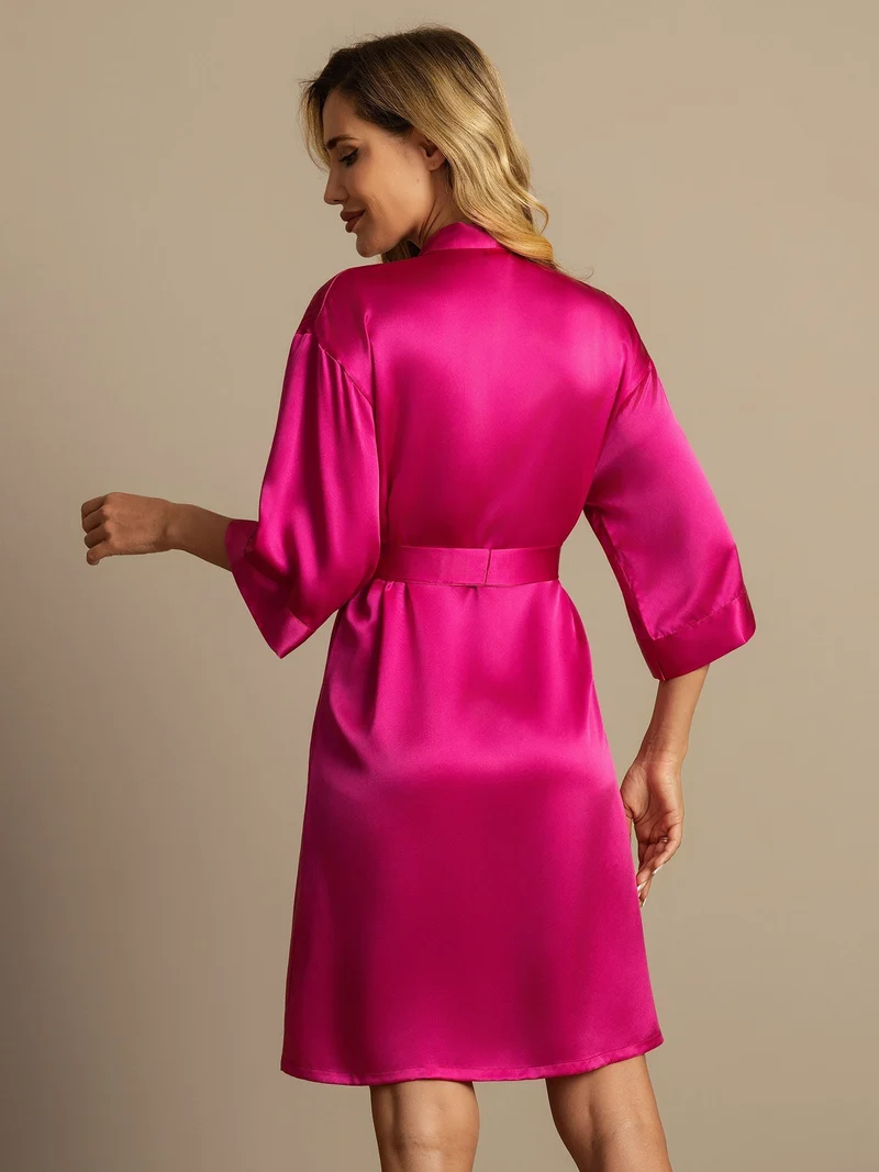 100% Maulbeerseide Damen-Wickelkimono mit 3/4-Ärmeln