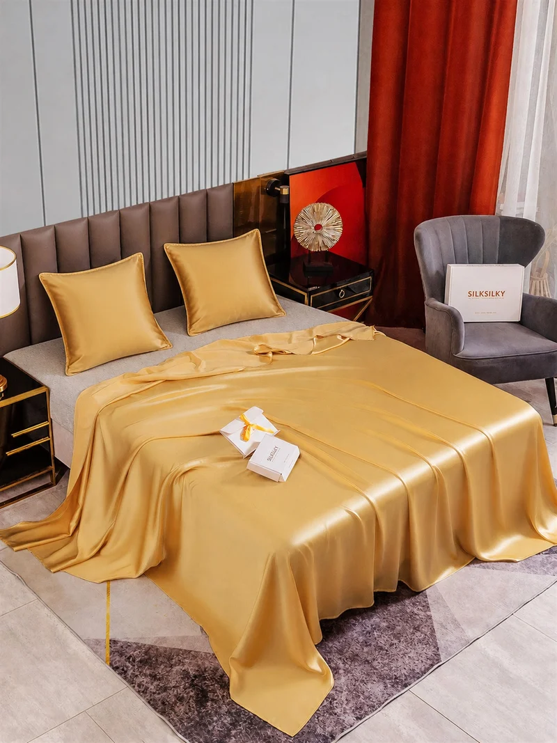 22 Momme Seide 3-teiliges Bettwäsche-Set aus Bettlaken und 2 Kissenbezügen