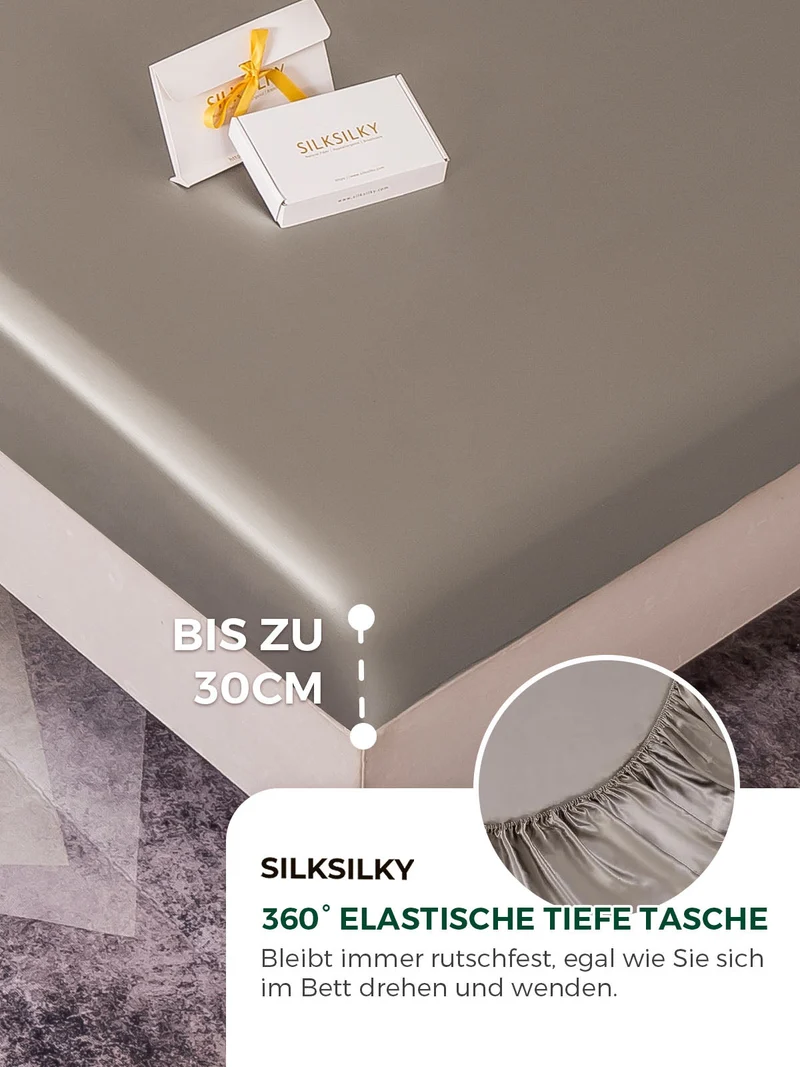 22 Momme Seide 3-teiliges Bettwäsche-Set aus Spannbettlaken und 2 Kissenbezügen