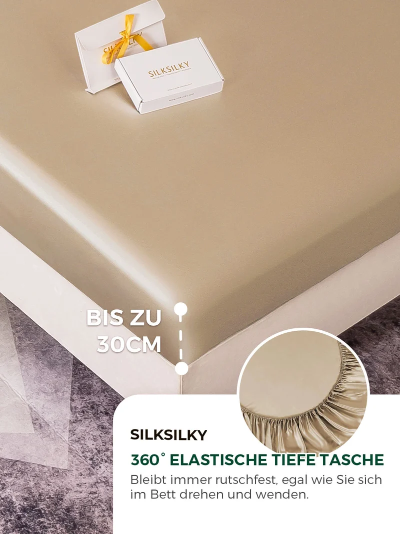 22 Momme Seide 3-teiliges Bettwäsche-Set aus Spannbettlaken und 2 Kissenbezügen