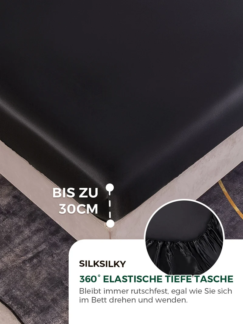 22 Momme Seide 4-teiliges Bettwäsche-Set aus Spannbettlaken und Bettlaken sowie 2 Kissenbezügen