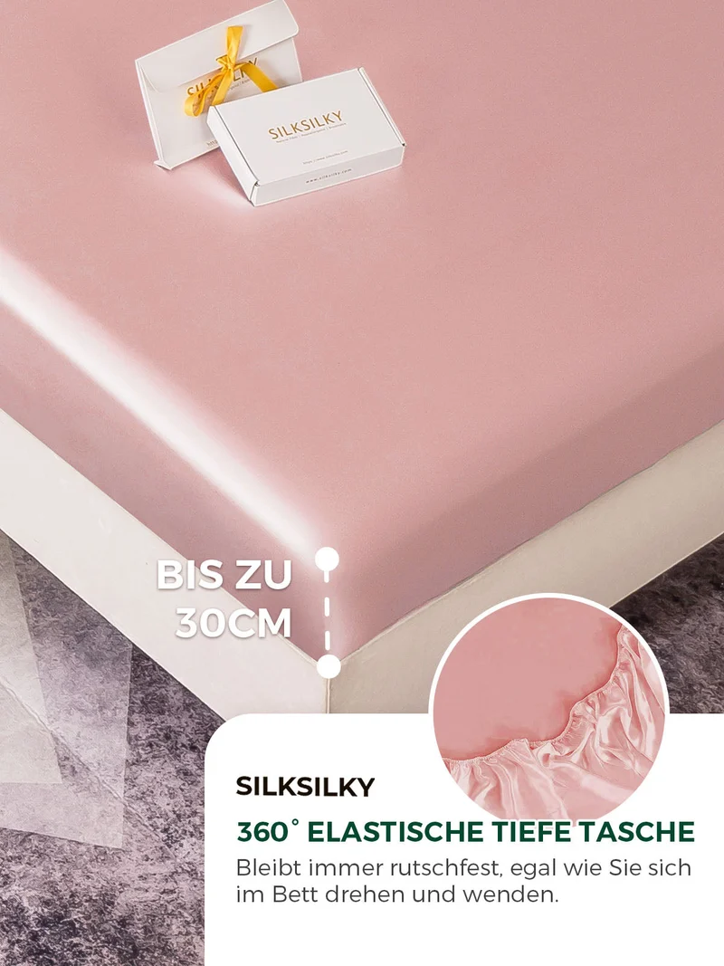 22 Momme Seide 4-teiliges Bettwäsche-Set aus Spannbettlaken und Bettlaken sowie 2 Kissenbezügen