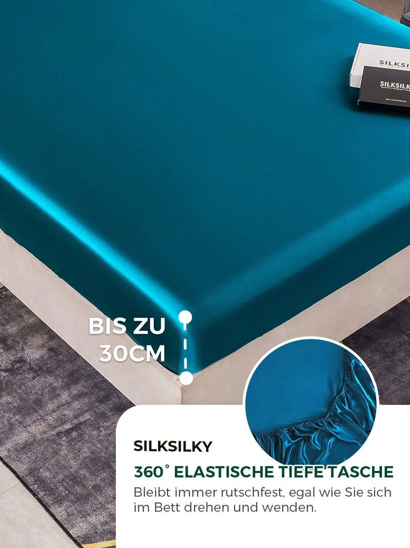 22 Momme Seide 4-teiliges Bettwäsche-Set aus Spannbettlaken und Bettlaken sowie 2 Kissenbezügen