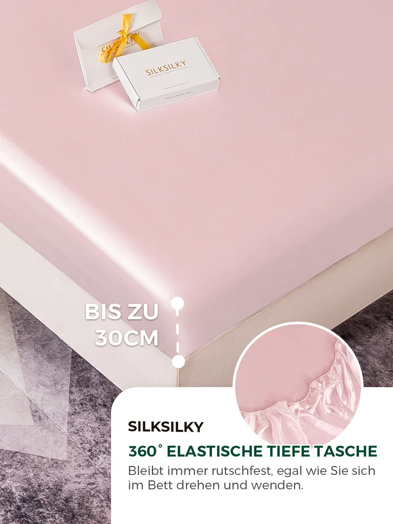22 Momme Seide 4-teiliges Bettwäsche-Set aus Spannbettlaken und Bettlaken sowie 2 Kissenbezügen