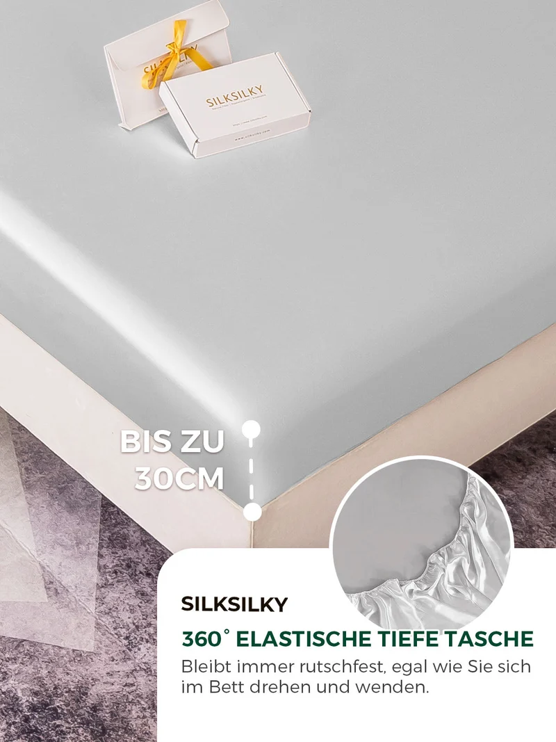 22 Momme Seide 4-teiliges Bettwäsche-Set aus Spannbettlaken und Bettlaken sowie 2 Kissenbezügen