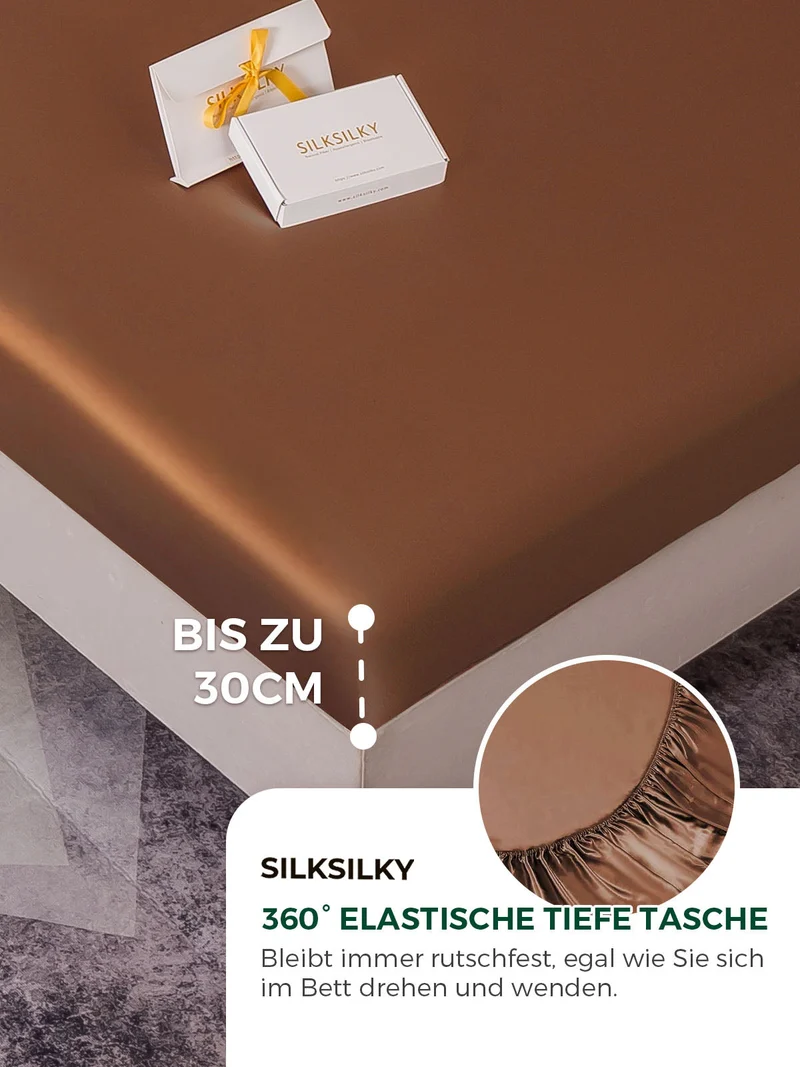 22 Momme Seide 4-teiliges Bettwäsche-Set aus Spannbettlaken und Bettlaken sowie 2 Kissenbezügen