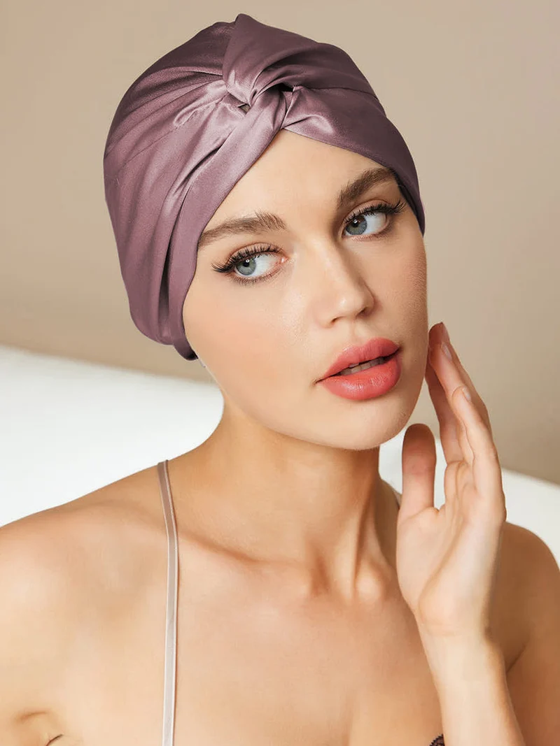 100% Maulbeerseide Schlaf-Turban mit Knotenfront