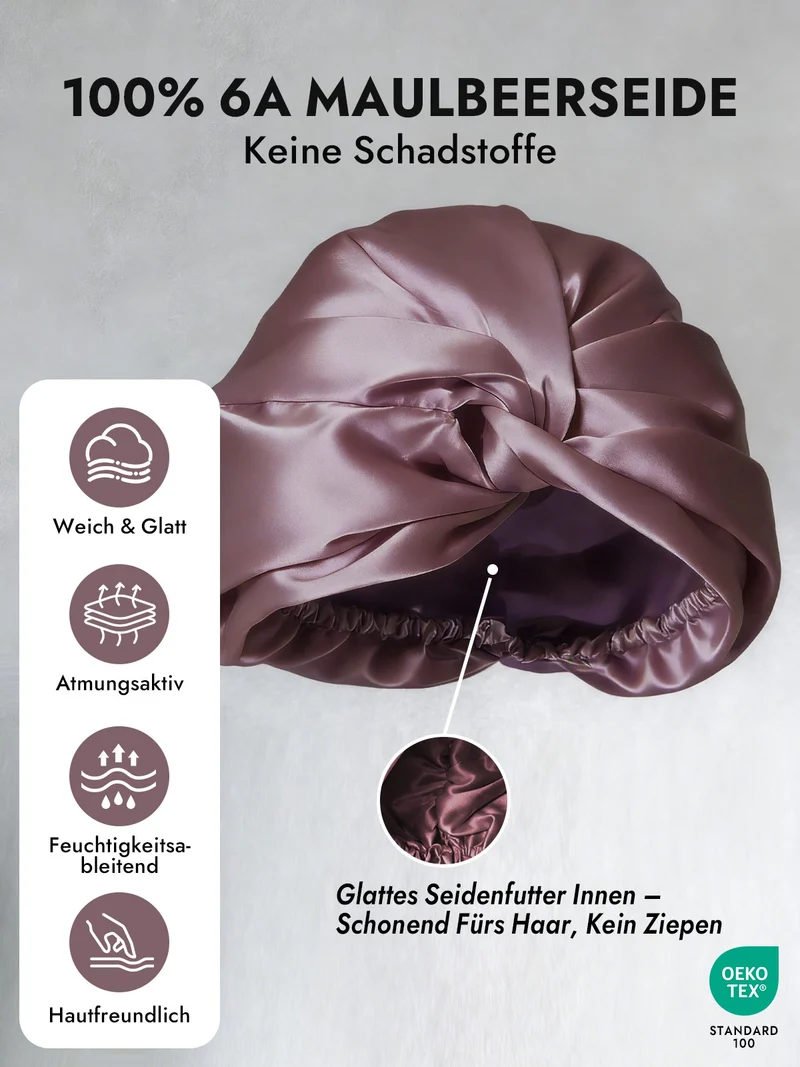 100% Maulbeerseide Schlaf-Turban mit Knotenfront
