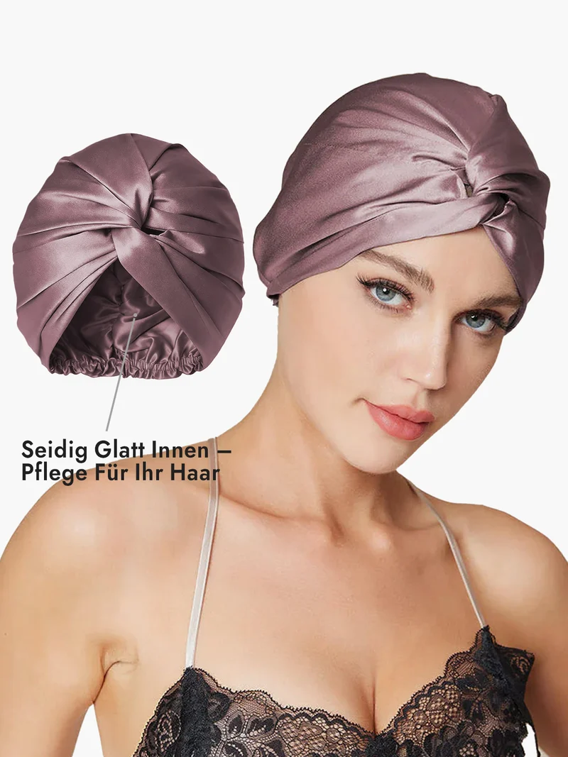 100% Maulbeerseide Schlaf-Turban mit Knotenfront