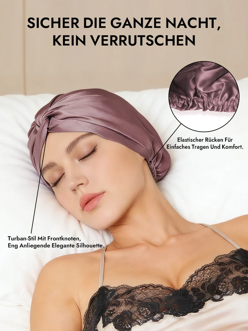 100% Maulbeerseide Schlaf-Turban mit Knotenfront