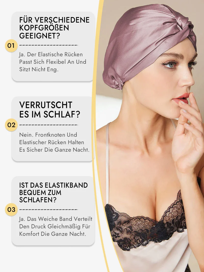 100% Maulbeerseide Schlaf-Turban mit Knotenfront