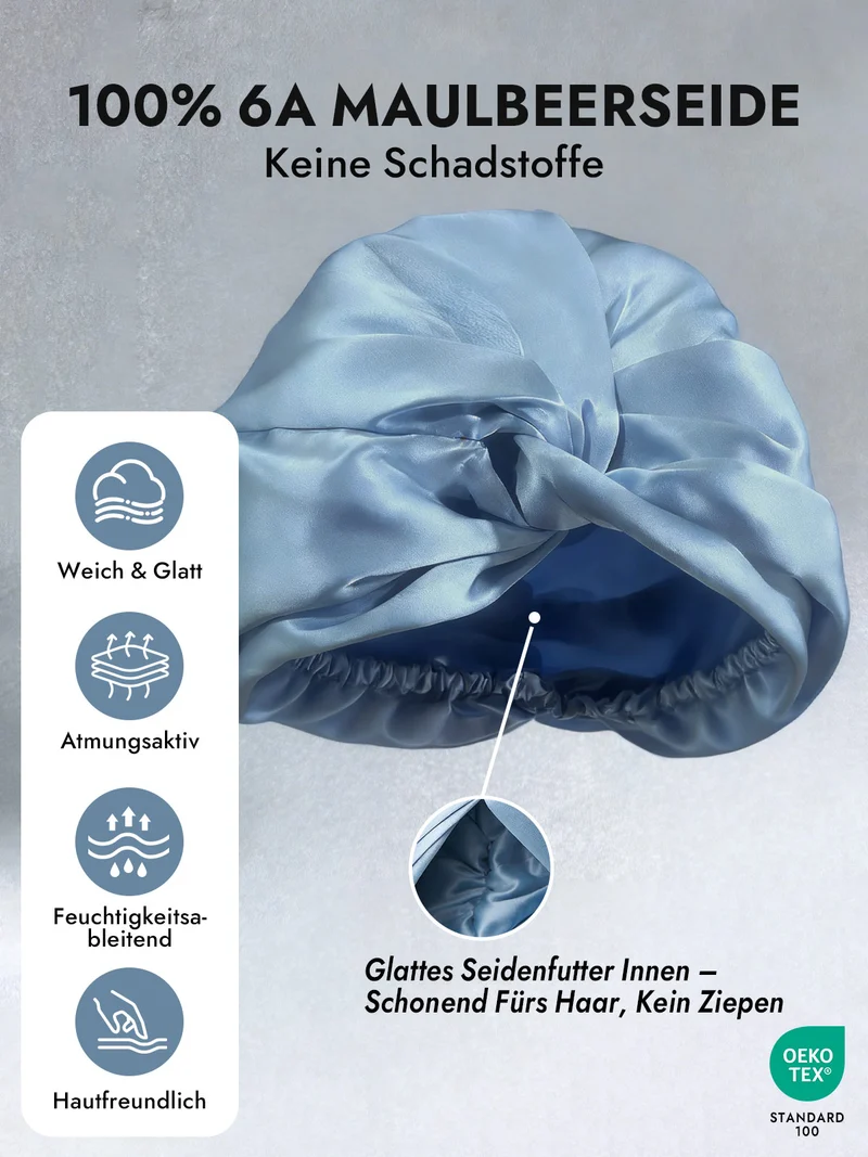 100% Maulbeerseide Schlaf-Turban mit Knotenfront