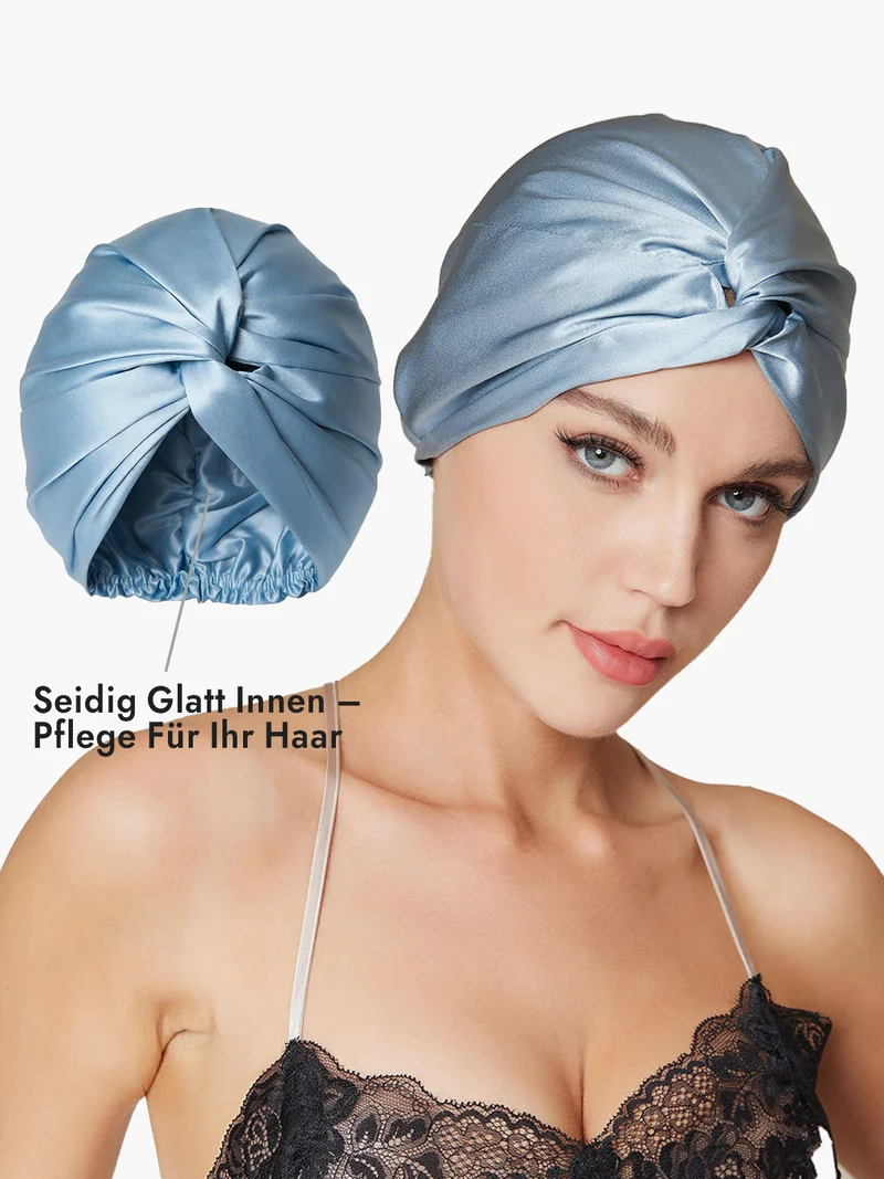 100% Maulbeerseide Schlaf-Turban mit Knotenfront