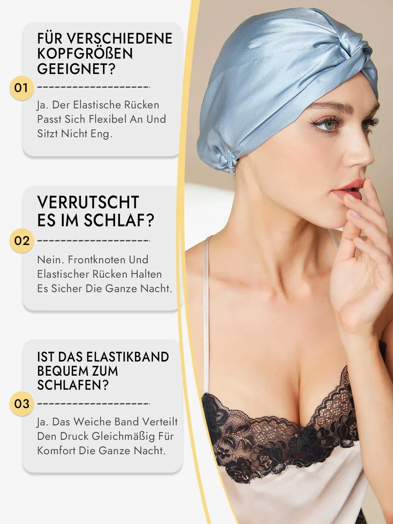 100% Maulbeerseide Schlaf-Turban mit Knotenfront