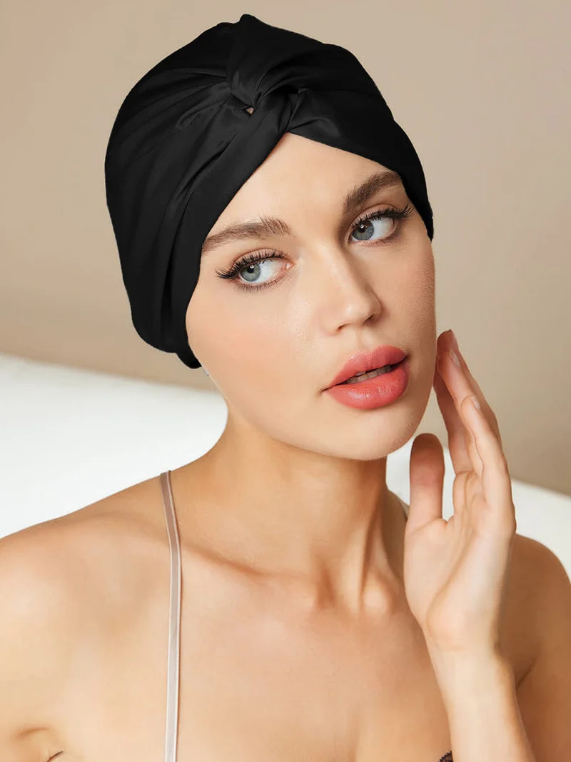 100% Maulbeerseide Schlaf-Turban mit Knotenfront