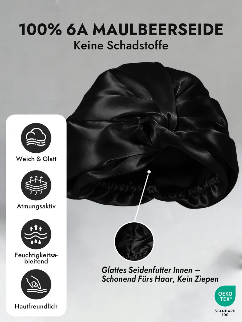 100% Maulbeerseide Schlaf-Turban mit Knotenfront