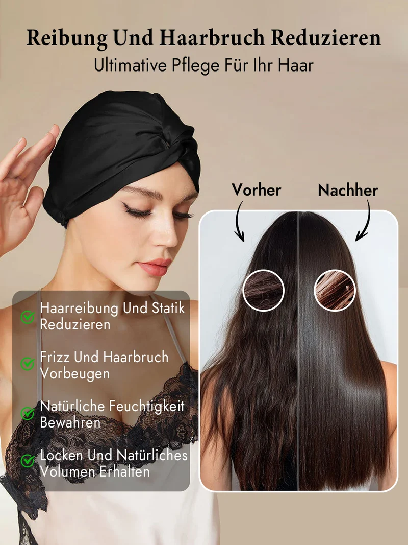 100% Maulbeerseide Schlaf-Turban mit Knotenfront