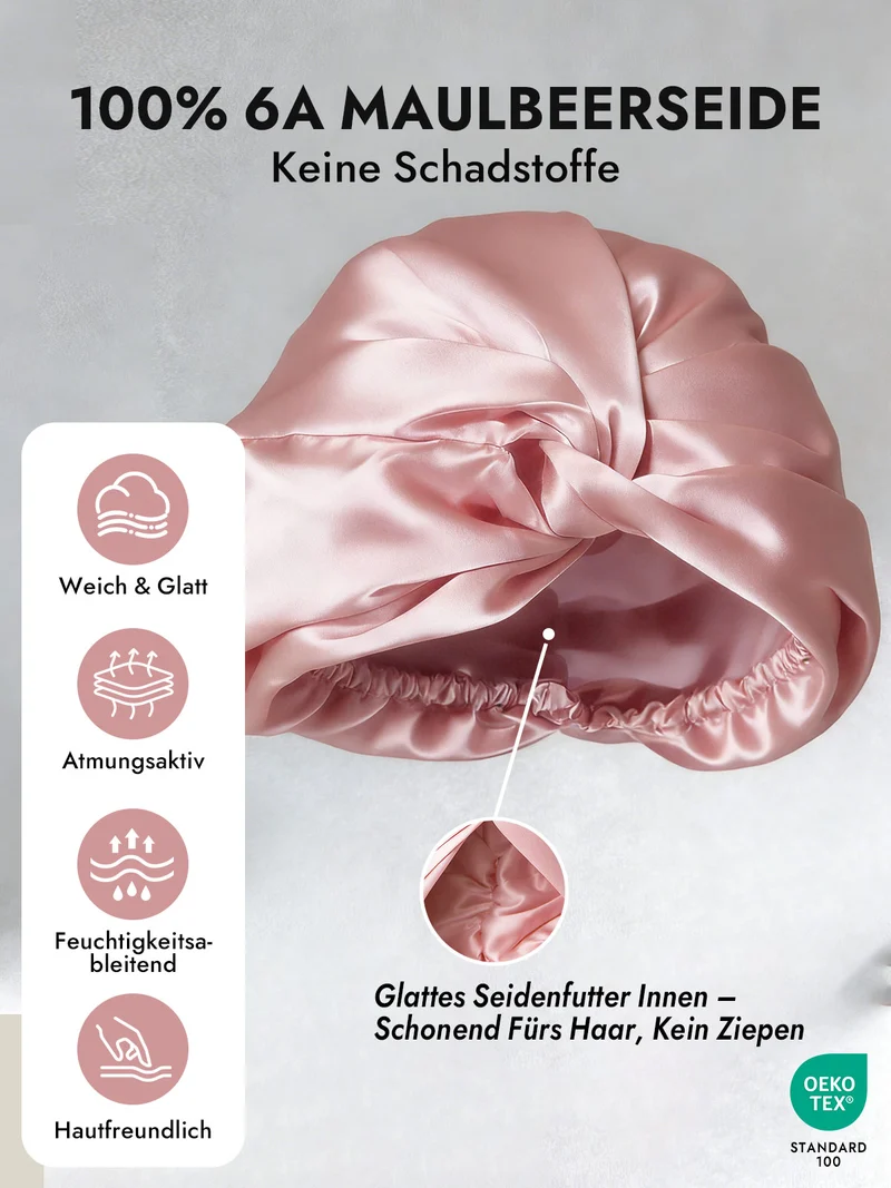 100% Maulbeerseide Schlaf-Turban mit Knotenfront
